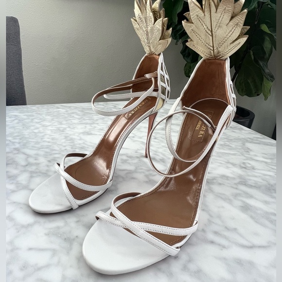 White Aquazzura Sandals, Heels 4.25” Wrap-Around Straps Includes Box & Dust Bag - Picture 3 of 6